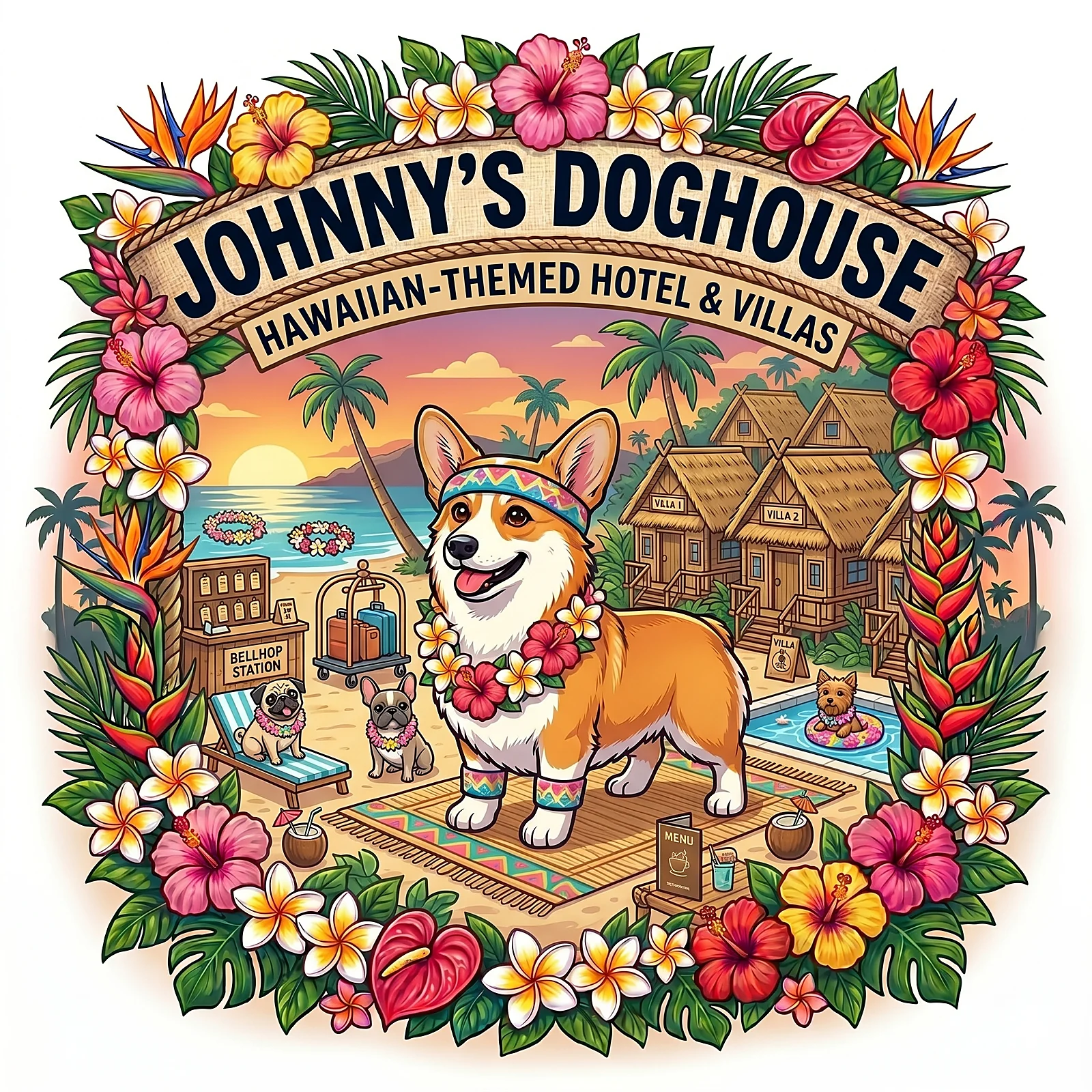 Hawaiian-themed dog boarding villas in Cottonwood