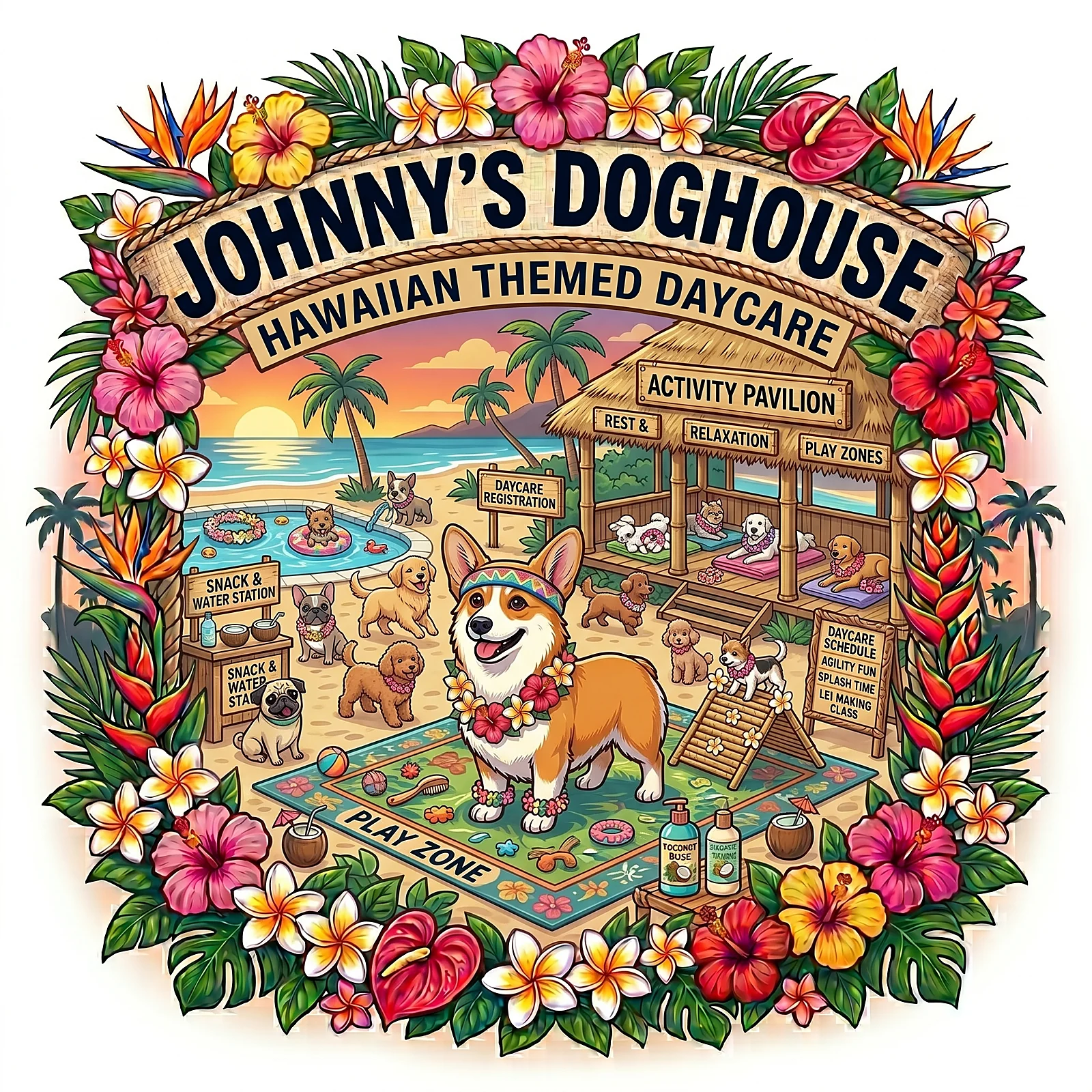 Hawaiian-themed dog daycare in Cottonwood